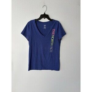 The North Face Women's V-Neck Colorful Logo T-Shirt Short Sleeve, Blue, Size M